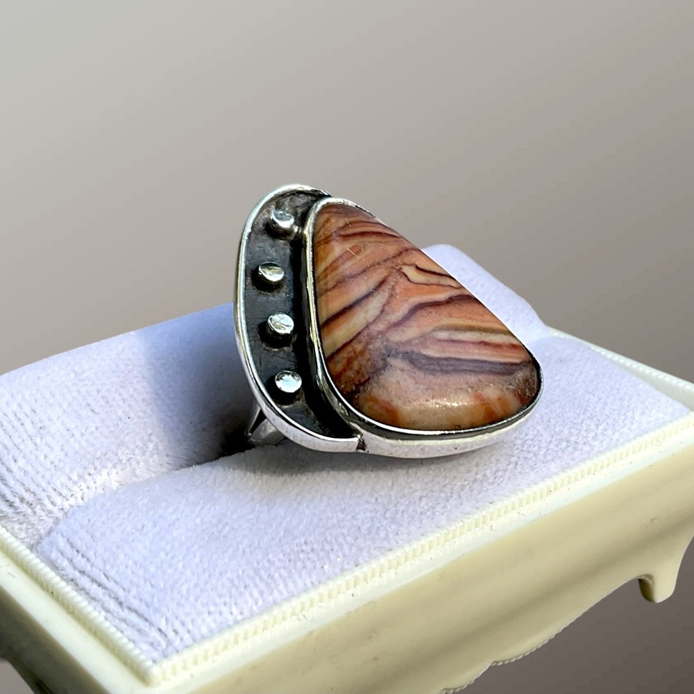 🌺Artisan Sterling & Agate Ring